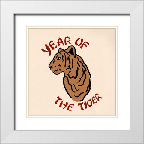 Year of the Tiger White Modern Wood Framed Art Print with Double Matting by Singleton, Ashley