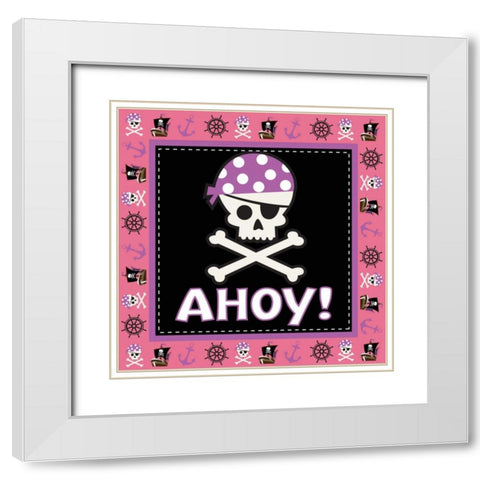 Ahoy Pirate Girl III White Modern Wood Framed Art Print with Double Matting by ND Art and Design
