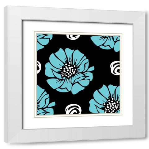 Bold Turquoise Flower I White Modern Wood Framed Art Print with Double Matting by ND Art and Design