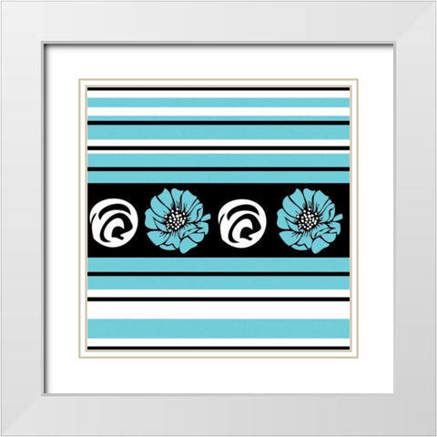 Bold Turquoise Flower II White Modern Wood Framed Art Print with Double Matting by ND Art and Design