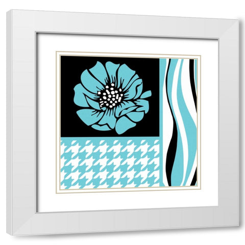 Bold Turquoise Flower IX White Modern Wood Framed Art Print with Double Matting by ND Art and Design