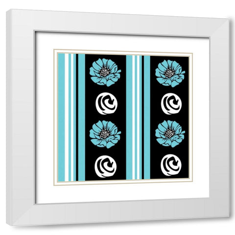 Bold Turquoise Flower XII White Modern Wood Framed Art Print with Double Matting by ND Art and Design