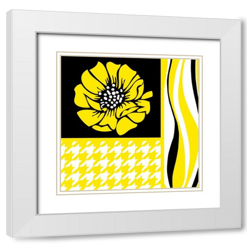 Bold Yellow Flower IX White Modern Wood Framed Art Print with Double Matting by ND Art and Design