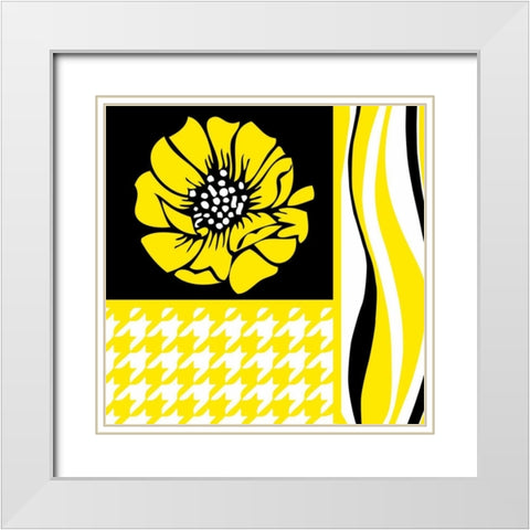 Bold Yellow Flower IX White Modern Wood Framed Art Print with Double Matting by ND Art and Design