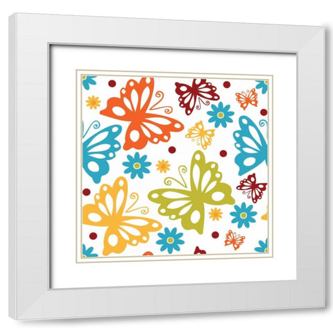 Butterflies and Blooms Playful II White Modern Wood Framed Art Print with Double Matting by ND Art and Design