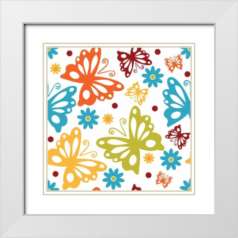 Butterflies and Blooms Playful II White Modern Wood Framed Art Print with Double Matting by ND Art and Design