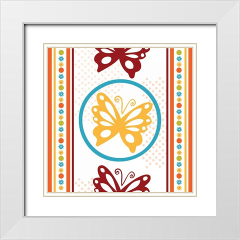 Butterflies and Blooms Playful IX White Modern Wood Framed Art Print with Double Matting by ND Art and Design