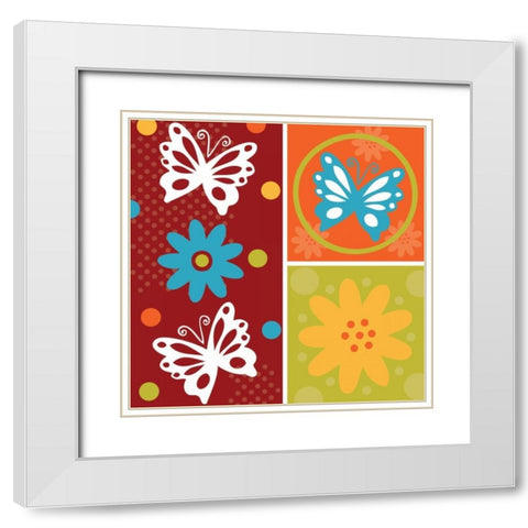 Butterflies and Blooms Playful XI White Modern Wood Framed Art Print with Double Matting by ND Art and Design