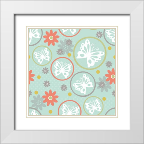 Butterflies and Blooms Tranquil V White Modern Wood Framed Art Print with Double Matting by ND Art and Design