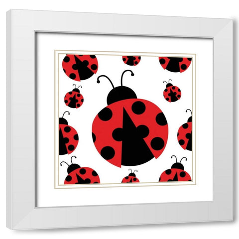 Ladybug II White Modern Wood Framed Art Print with Double Matting by ND Art and Design