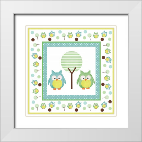 Hoot Blue XII White Modern Wood Framed Art Print with Double Matting by ND Art and Design