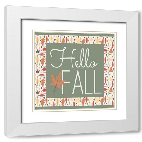 Hello Fall II White Modern Wood Framed Art Print with Double Matting by ND Art and Design