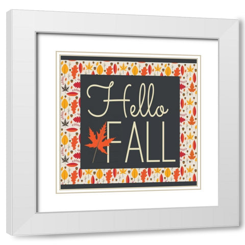 Hello Fall II White Modern Wood Framed Art Print with Double Matting by ND Art and Design