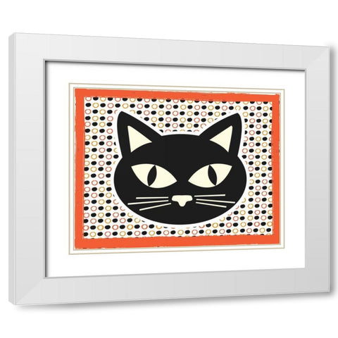 Black Cat White Modern Wood Framed Art Print with Double Matting by ND Art and Design