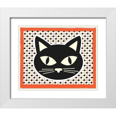 Black Cat White Modern Wood Framed Art Print with Double Matting by ND Art and Design