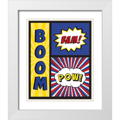 Boom! Bam! Pow! White Modern Wood Framed Art Print with Double Matting by ND Art and Design