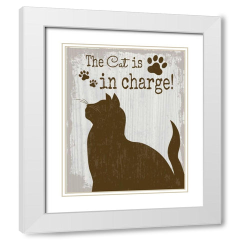 The Cat is in Charge White Modern Wood Framed Art Print with Double Matting by ND Art and Design