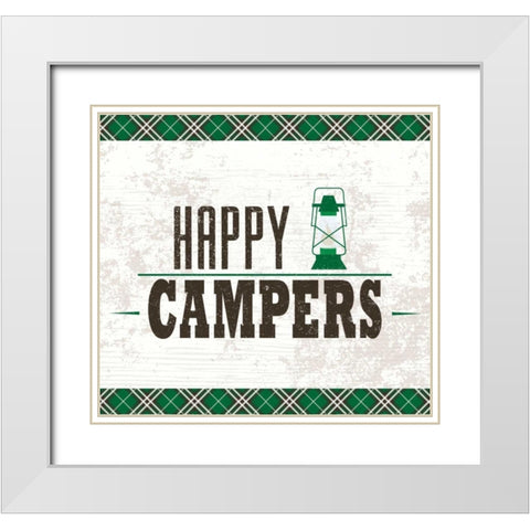 Happy Campers White Modern Wood Framed Art Print with Double Matting by ND Art and Design