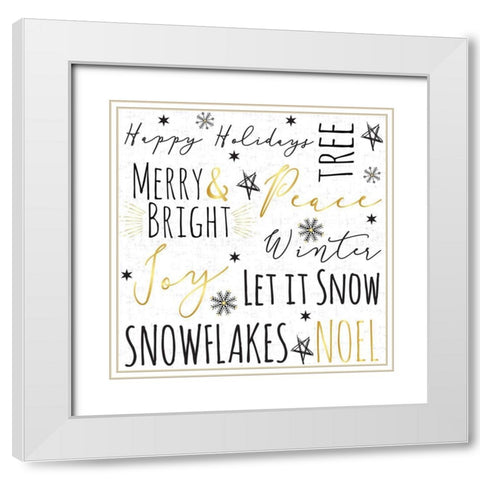 Merry and Bright Typography White Modern Wood Framed Art Print with Double Matting by ND Art and Design