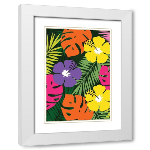 Tropical Floral White Modern Wood Framed Art Print with Double Matting by ND Art and Design