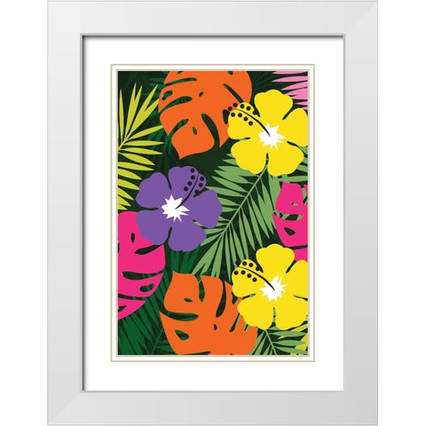 Tropical Floral White Modern Wood Framed Art Print with Double Matting by ND Art and Design