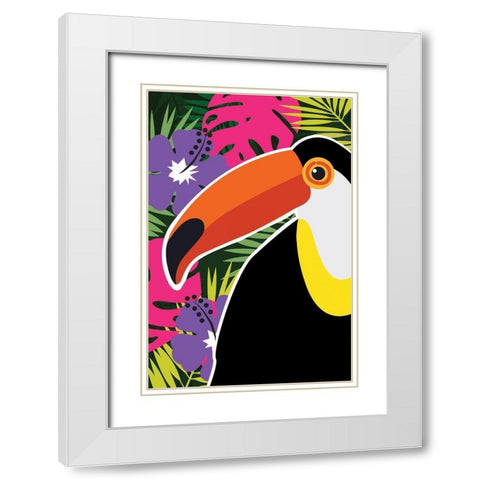 Tropical Toucan White Modern Wood Framed Art Print with Double Matting by ND Art and Design