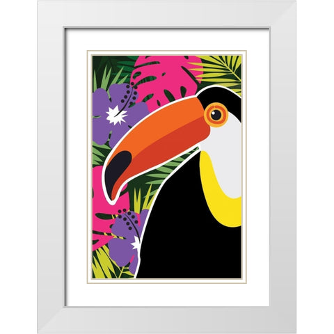Tropical Toucan White Modern Wood Framed Art Print with Double Matting by ND Art and Design