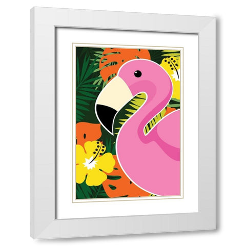 Tropical Flamingo White Modern Wood Framed Art Print with Double Matting by ND Art and Design