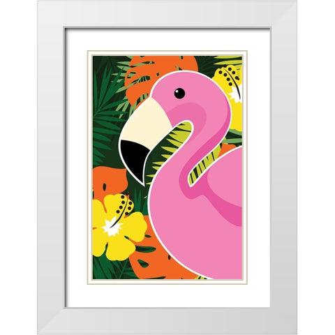 Tropical Flamingo White Modern Wood Framed Art Print with Double Matting by ND Art and Design