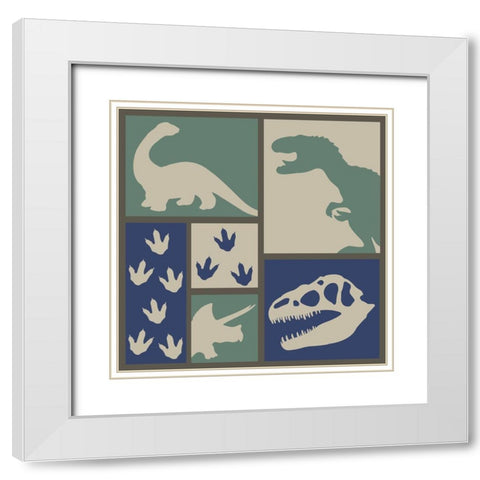 Dino Collage White Modern Wood Framed Art Print with Double Matting by ND Art and Design