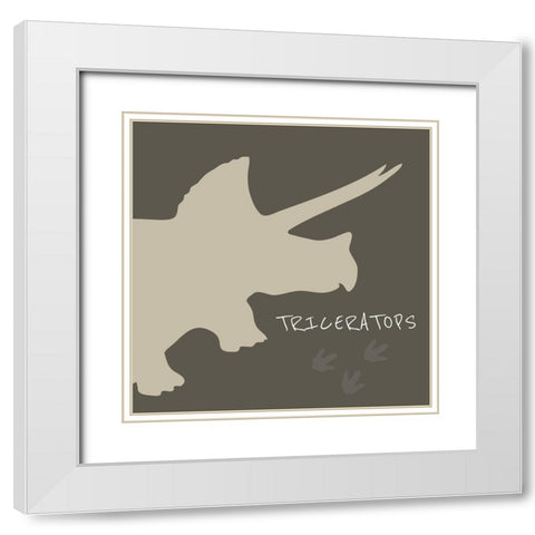 Triceratops White Modern Wood Framed Art Print with Double Matting by ND Art and Design