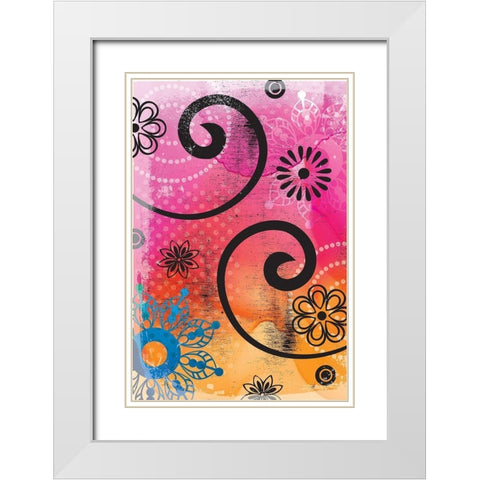 Warm Colors Florals White Modern Wood Framed Art Print with Double Matting by ND Art and Design