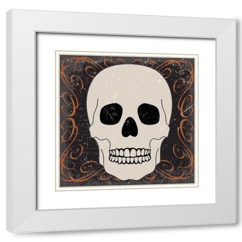 Skull White Modern Wood Framed Art Print with Double Matting by ND Art and Design