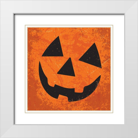 Pumpkin Face White Modern Wood Framed Art Print with Double Matting by ND Art and Design