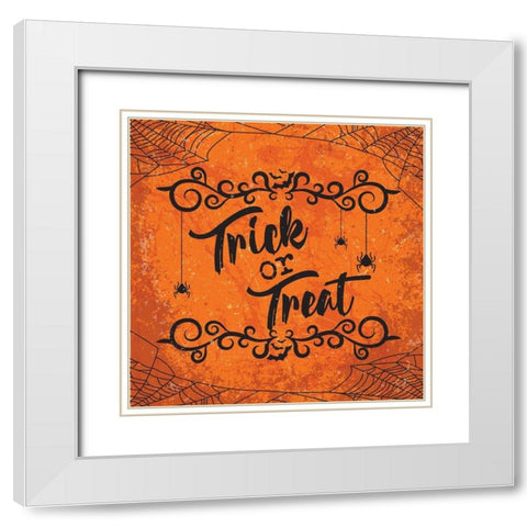 Trick or Treat White Modern Wood Framed Art Print with Double Matting by ND Art and Design