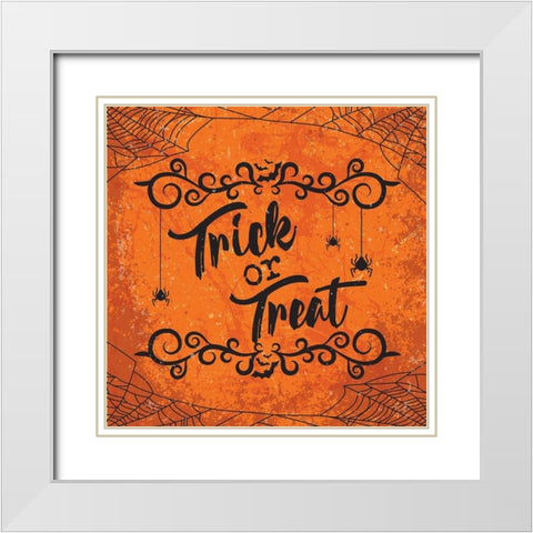 Trick or Treat White Modern Wood Framed Art Print with Double Matting by ND Art and Design