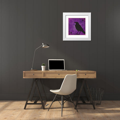 Raven White Modern Wood Framed Art Print with Double Matting by ND Art and Design