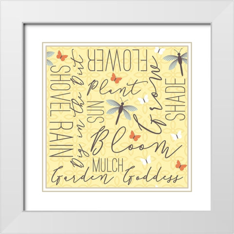 Garden Goddess Word White Modern Wood Framed Art Print with Double Matting by ND Art and Design
