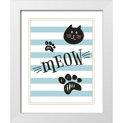 Geometric Cat Meow White Modern Wood Framed Art Print with Double Matting by ND Art and Design