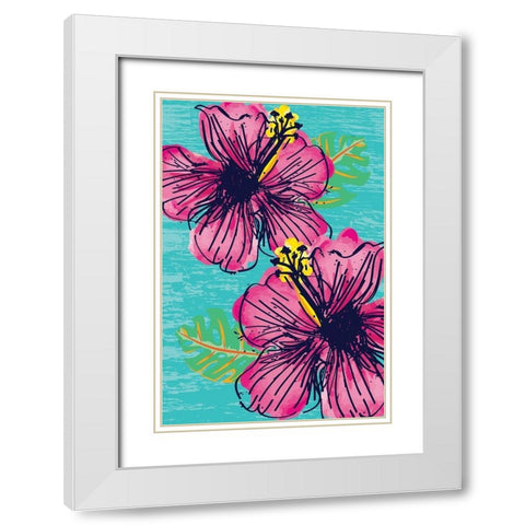 Tropical Floral White Modern Wood Framed Art Print with Double Matting by ND Art and Design