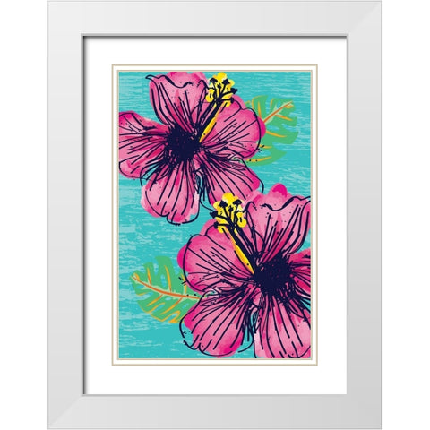 Tropical Floral White Modern Wood Framed Art Print with Double Matting by ND Art and Design