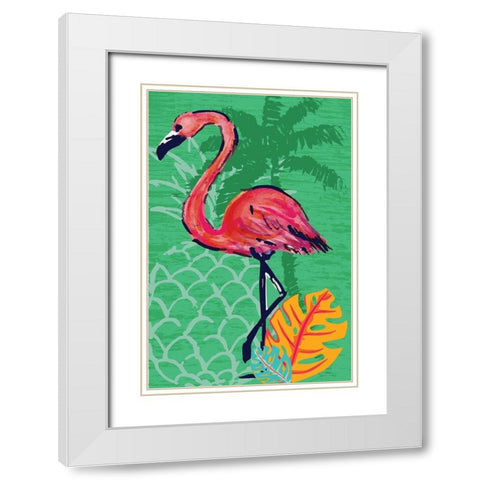 Tropical Flamingo White Modern Wood Framed Art Print with Double Matting by ND Art and Design