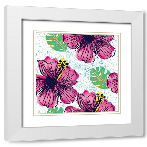 Tropical Floral Pattern White Modern Wood Framed Art Print with Double Matting by ND Art and Design
