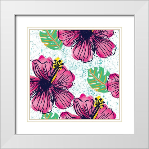 Tropical Floral Pattern White Modern Wood Framed Art Print with Double Matting by ND Art and Design