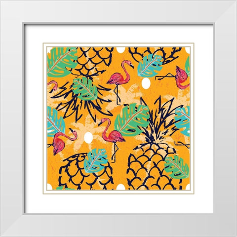 Tropical Pineapple Pattern White Modern Wood Framed Art Print with Double Matting by ND Art and Design