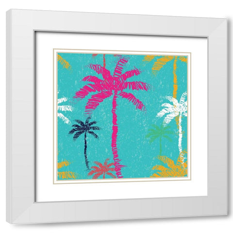 Tropical Palm Tree Pattern White Modern Wood Framed Art Print with Double Matting by ND Art and Design