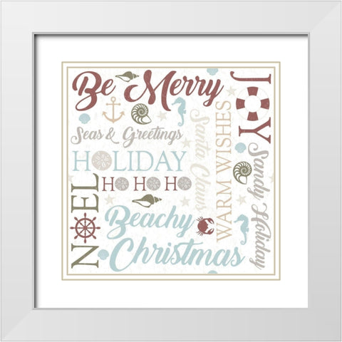 Coastal Christmas Typography White Modern Wood Framed Art Print with Double Matting by ND Art and Design