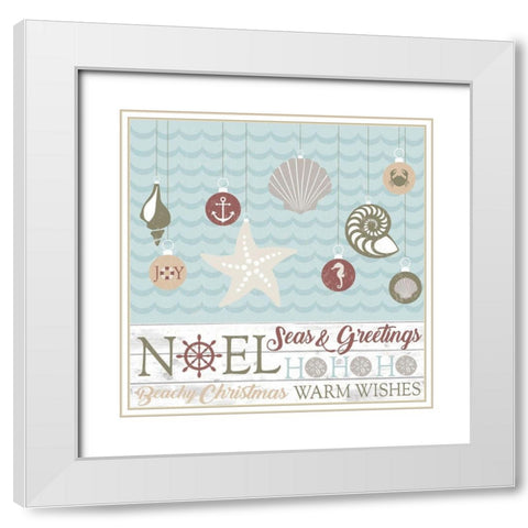 Coastal Christmas Shells White Modern Wood Framed Art Print with Double Matting by ND Art and Design