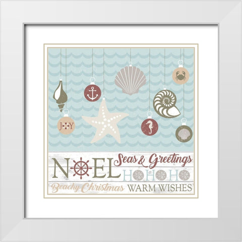 Coastal Christmas Shells White Modern Wood Framed Art Print with Double Matting by ND Art and Design