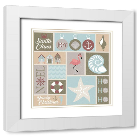 Coastal Christmas Collage White Modern Wood Framed Art Print with Double Matting by ND Art and Design